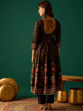 Black Floral Anarkali With Gota Patti Detailing, Paired With Solid Ankle-Length Trousers For A Timeless Ethnic Look