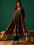 Black Floral Anarkali With Gota Patti Detailing, Paired With Solid Ankle-Length Trousers For A Timeless Ethnic Look