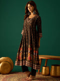 Black Floral Anarkali With Gota Patti Detailing, Paired With Solid Ankle-Length Trousers For A Timeless Ethnic Look