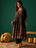 Black Floral Anarkali With Gota Patti Detailing, Paired With Solid Ankle-Length Trousers For A Timeless Ethnic Look