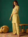 Olive Shirt Style Kurta- Paired With Flared, Solid Ankle-Length Trousers For A Timeless Ethnic Look