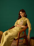 Olive Shirt Style Kurta- Paired With Flared, Solid Ankle-Length Trousers For A Timeless Ethnic Look