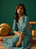 A-Line Kurta With A Zari Embroidered Yoke And V-Neck, Paired With Solid Ankle-Length Trousers For A Graceful Ethnic Look