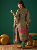 Kaftan-Style Kurta With A V-Neck, Paired With Solid Ankle-Length Trousers For A Relaxed Yet Elegant Look