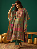 Kaftan-Style Kurta With A V-Neck, Paired With Solid Ankle-Length Trousers For A Relaxed Yet Elegant Look