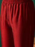 Sleeveless Maroon Straight-Fit Kurta With Mirror Lace Detailing And Boat Neck, Paired With Solid Ankle-Length Trousers For A Bold And Elegant Ethnic Look