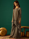 A Stylish Black And White Striped Kurta Paired With Fit-And-Flared Printed Trousers, Blending Classic Straight-Fit Elegance With A Contemporary Edge
