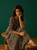 A Stylish Black And White Striped Kurta Paired With Fit-And-Flared Printed Trousers, Blending Classic Straight-Fit Elegance With A Contemporary Edge
