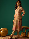 Elegant Floral Printed Straight-Fit Kurta With Three-Quarter Sleeves And V-Neck, Paired With Solid Ankle-Length Trousers For A Classic Look