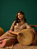 Elegant Floral Printed Straight-Fit Kurta With Three-Quarter Sleeves And V-Neck, Paired With Solid Ankle-Length Trousers For A Classic Look