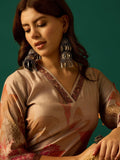 Elegant Floral Printed Straight-Fit Kurta With Three-Quarter Sleeves And V-Neck, Paired With Solid Ankle-Length Trousers For A Classic Look