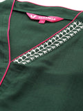 Varanga Women Green Embroidered  Long & Flared Sleeves Kurta With Tonal Bottom