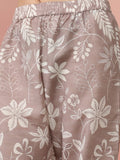 KSUT Women Grey Shirt Collar Side Slit Tunic With Tonal Printed Bottom
