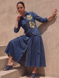 Denim Shirt Dress with Floral Applique work