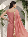 Varanga Women Mauve Straight Kurta With Tonal  Ottom & Dupatta