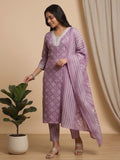 Varanga Women Floral Printed V Neck  Kurta with Trouser & Dupatta