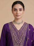 Varanga Women Zari Embroidered Yoke Kurta With Trouser & Sequins Detailed Dupatta