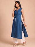 Sleeveless Blue Linen Kurta