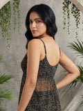 Midnight Bandhani High-Slit Kurta & Palazzo Set with front high slit cut