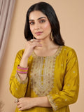 Kurta With Intricate Zari-Embroidered Yoke With Trousers And Zari-Accented Dupatta