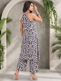 Varanga Women Blue Ikat Printed Straight Kurta With Bottom