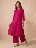 Women's Pink Solid Kurta Set With Floral Printed Dupatta