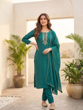 Purple 3-Piece Set With A Beadwork Yoke Kurta, Solid Trousers And Dupatta