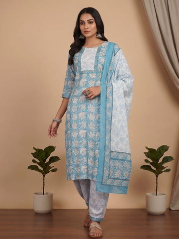 Varanga Women Ethnic Floral Printed Kurta Wih Salwar & Dupatta