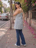 Women's Cotton Block Print Sleeveless Short Top With Lace-Up Back