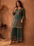 Ethnic Printed Kurta Set With Matching Palazzo And Dupatta