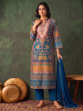 Women'S Blue Floral Printed Straight Kurta Set With Tonal Dupatta