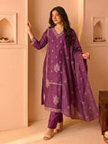 Purple Embroidered Kurta Set With Dupatta