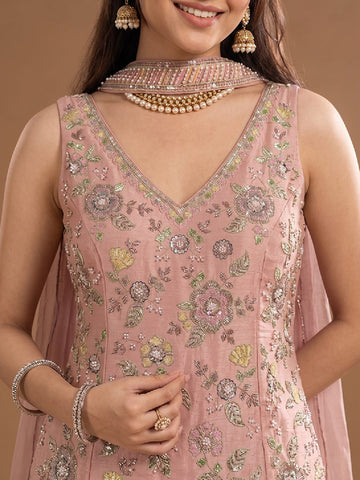 Women's Embroidered Shimmer Short Kurta With Palazzo And Dupatta