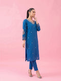 Blue Embroidered Chanderi Kurta Set With Straight Pants And Zari-Bordered Dupatta.