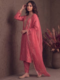 Salmon Pink Zardosi Embroidered Silk Suit Set