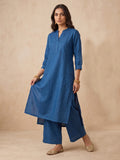 Women's Teal Blue Solid Kurta Set With Floral Printed Dupatta