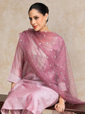 Varanga Women Mauve Zari Yoke Design Chanderi Silk Kurta with Trousers & Dupatta