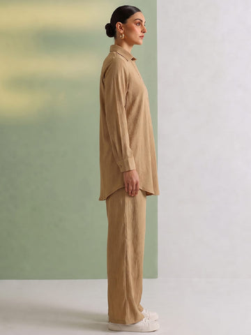 Women's Solid Relaxed-Fit Shirt & Wide-Leg Co-Ord Set