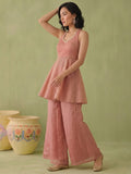 Womens Dusty Rose Halter Peplum Palazzo Set