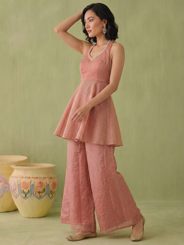 Womens Dusty Rose Halter Peplum Palazzo Set