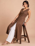 Sleeveless Brown Linen Kurta