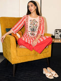 Cotton Striped Printed A-Line Kurta With Solid Trouser