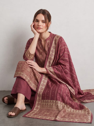 The Mauve Stripe Floral Kurta Set