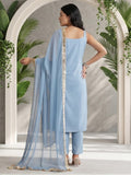 Varanga Women Blue Straight Kurta With Tonal  Bottom & Dupatta