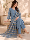 Grey Kurta Set Paired With A Shimmering Striped Dupatta