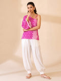 Fuchsia Chevron-Print One-Shoulder Top