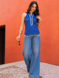 Blue Bandhani Print Fusion Top