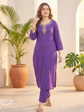 Kurta Set with solid ankle-length trousers, and a brocade dupatta