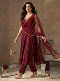 Maroon Cocktail Kurta Set With Mirror Embellishment