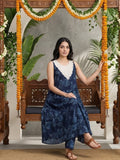 Floral Printed Mirror & Thread Embroidered Yoke Anarkali Kurta With Trouser